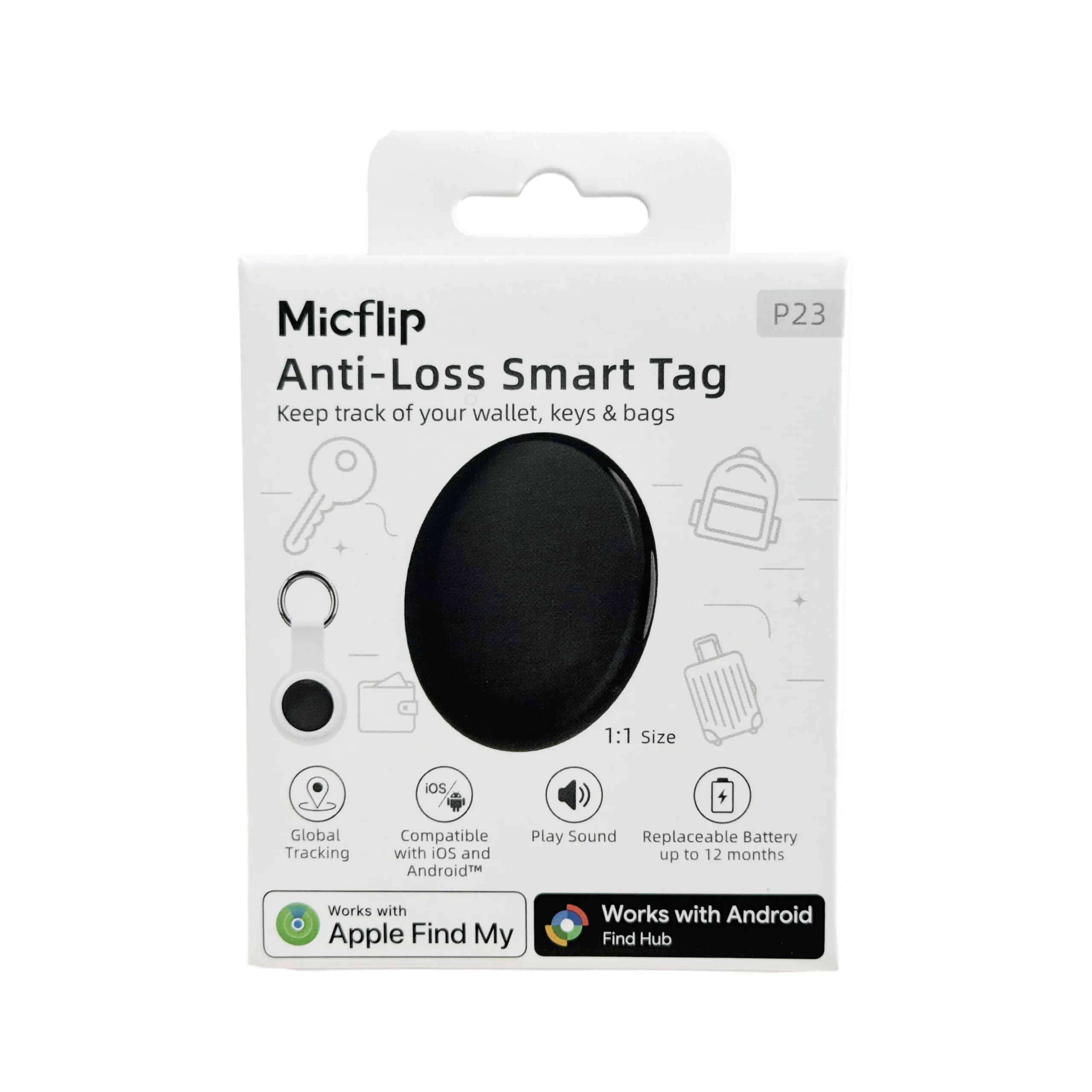 Rastreador Tag Negro Compatible con Apple Android